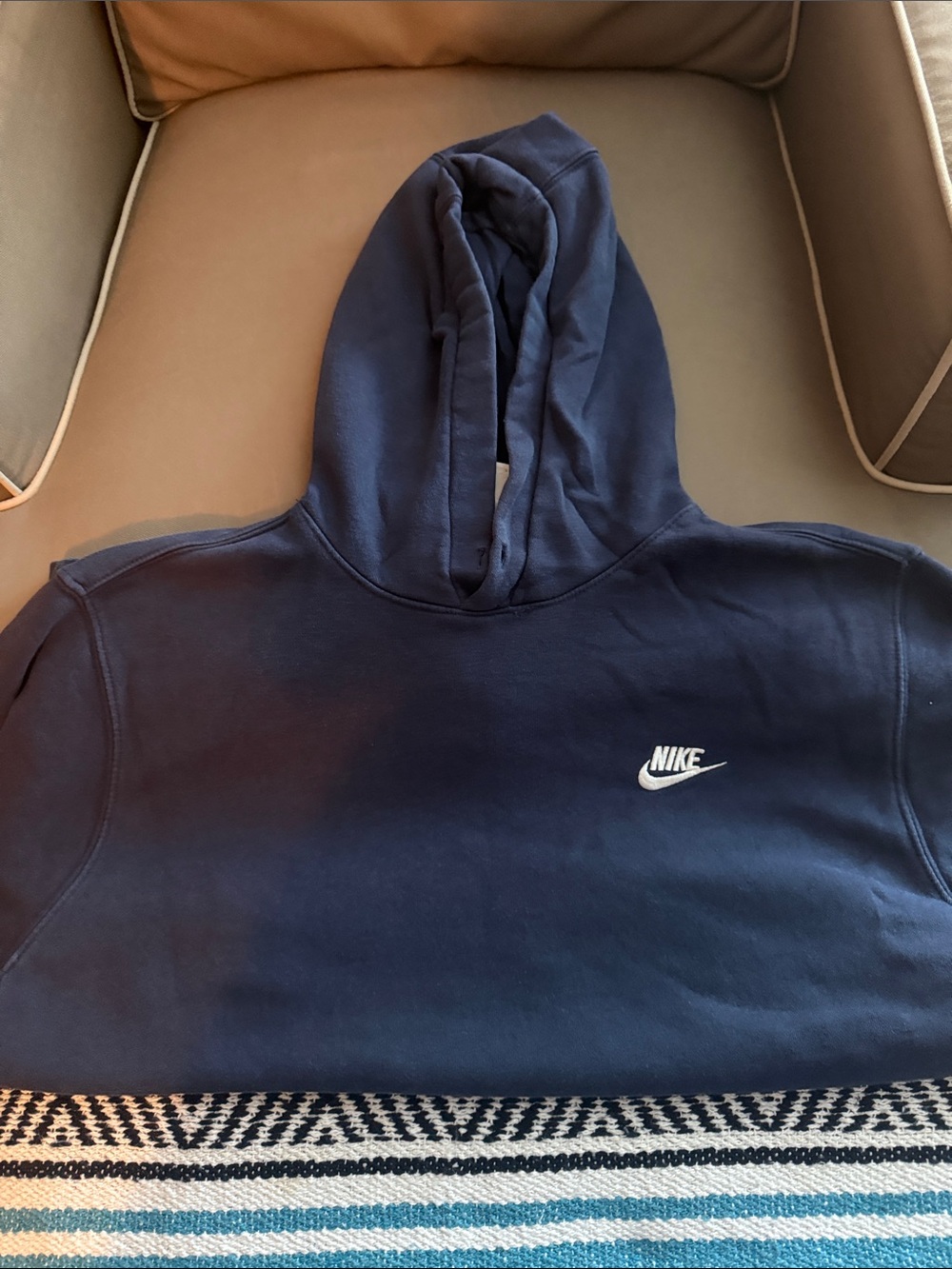 Nike Mens Dark Blue Hooded Sweatshirt with White Logo